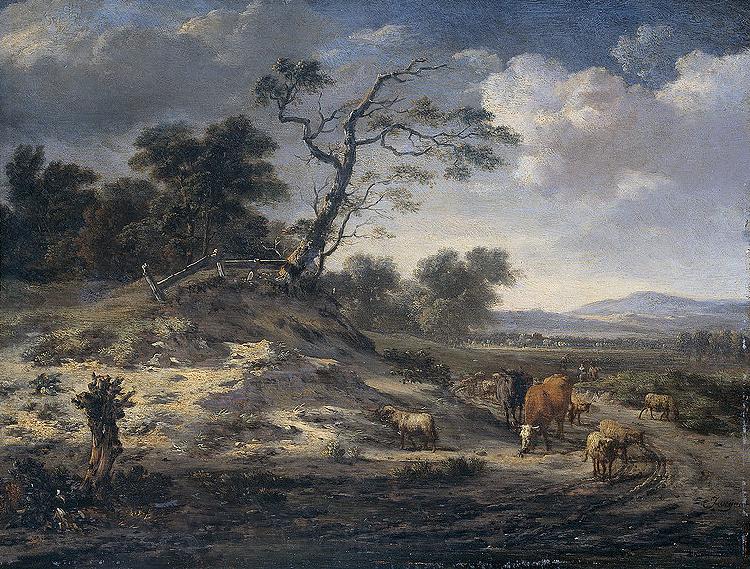 Jan Wijnants Landscape with cattle on a country road. Germany oil painting art